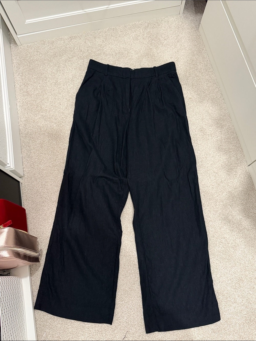 Abercrombie & Fitch Black linen High-Rise Wide-Leg Trousers